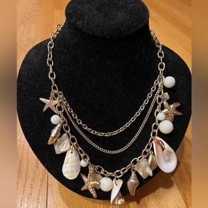 Pretty Gold Color Nautical Necklace With Abalone and Sea Shells